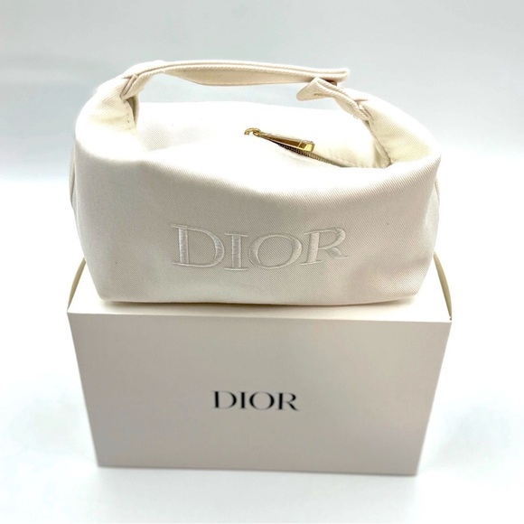 Christian Dior White Cosmetic Bag w/ Top Handle- Box Included NIB - Picture 3 of 8